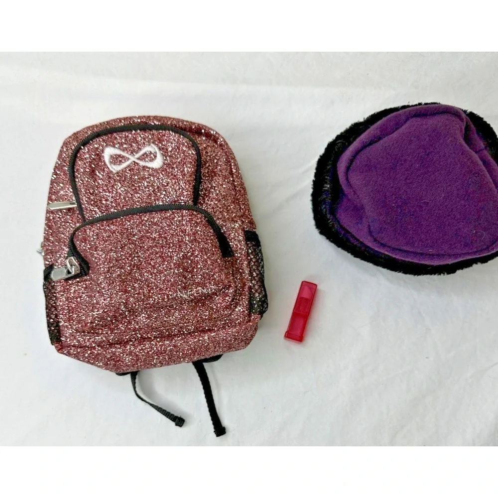 American Girl Backpack Pink Glitter Sugar Plum Hat Lipstick Set Doll Sized